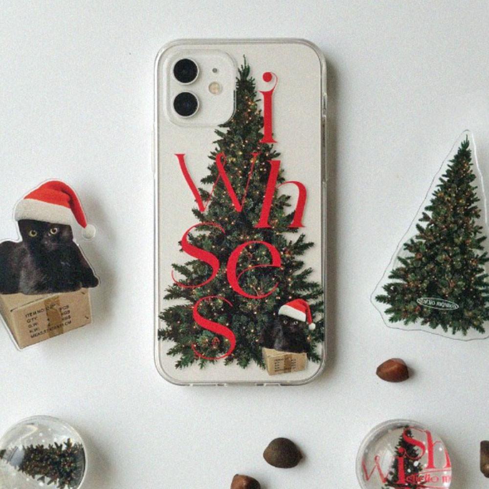 크리스마스 커플케이스 트리 고양이 투명젤리 맥세이프