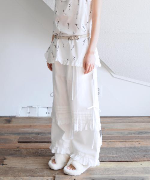 레이스 턱 스트링 팬츠 아이보리