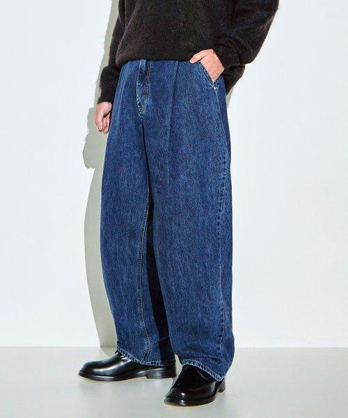 KAIHARA 원턱 프리미엄 와이드 데님팬츠 레이크블루