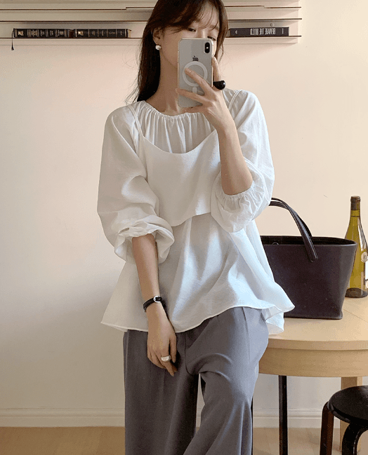 [세트]  레이어드 뷔스티에 블라우스 (2colors)