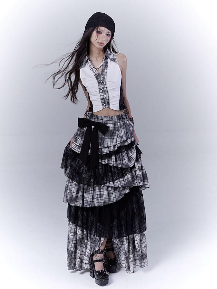 wsw Plaid Cake Layer Long Skirt