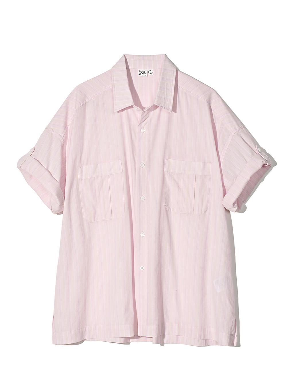 Pin Stripe Roll Up Half Shirts_Pink