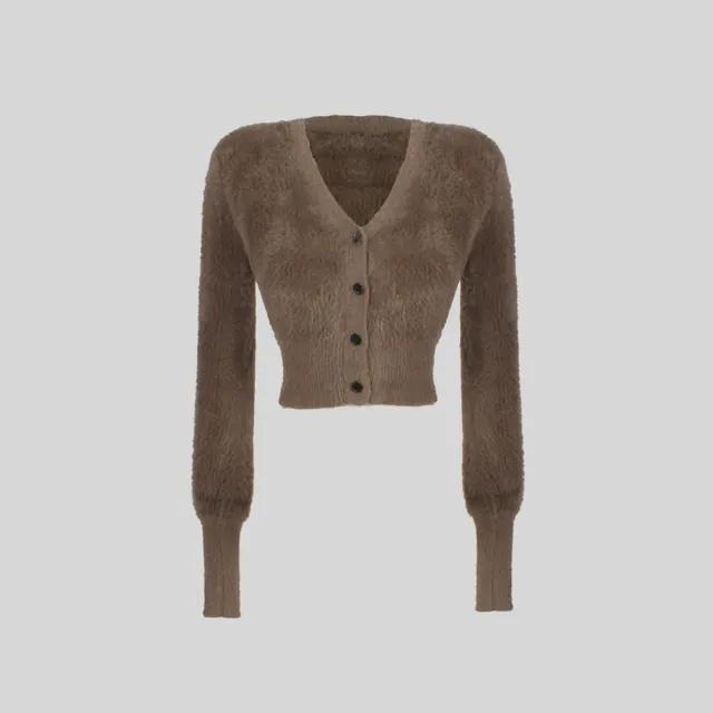앙고라 모카 브이넥 니트 가디건