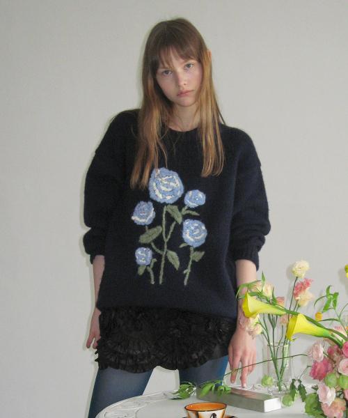Rose Garden Pullover Knit (Navy)
