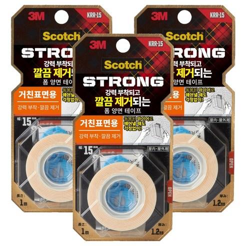스카치 거친표면용 이지필 초강력 폼 양면테이프 15mm x 1m, 화이트, 3개