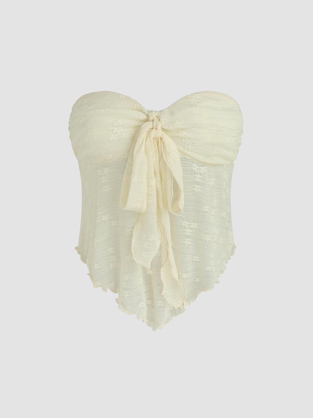 플로럴 타이 프론트 튜브 탑