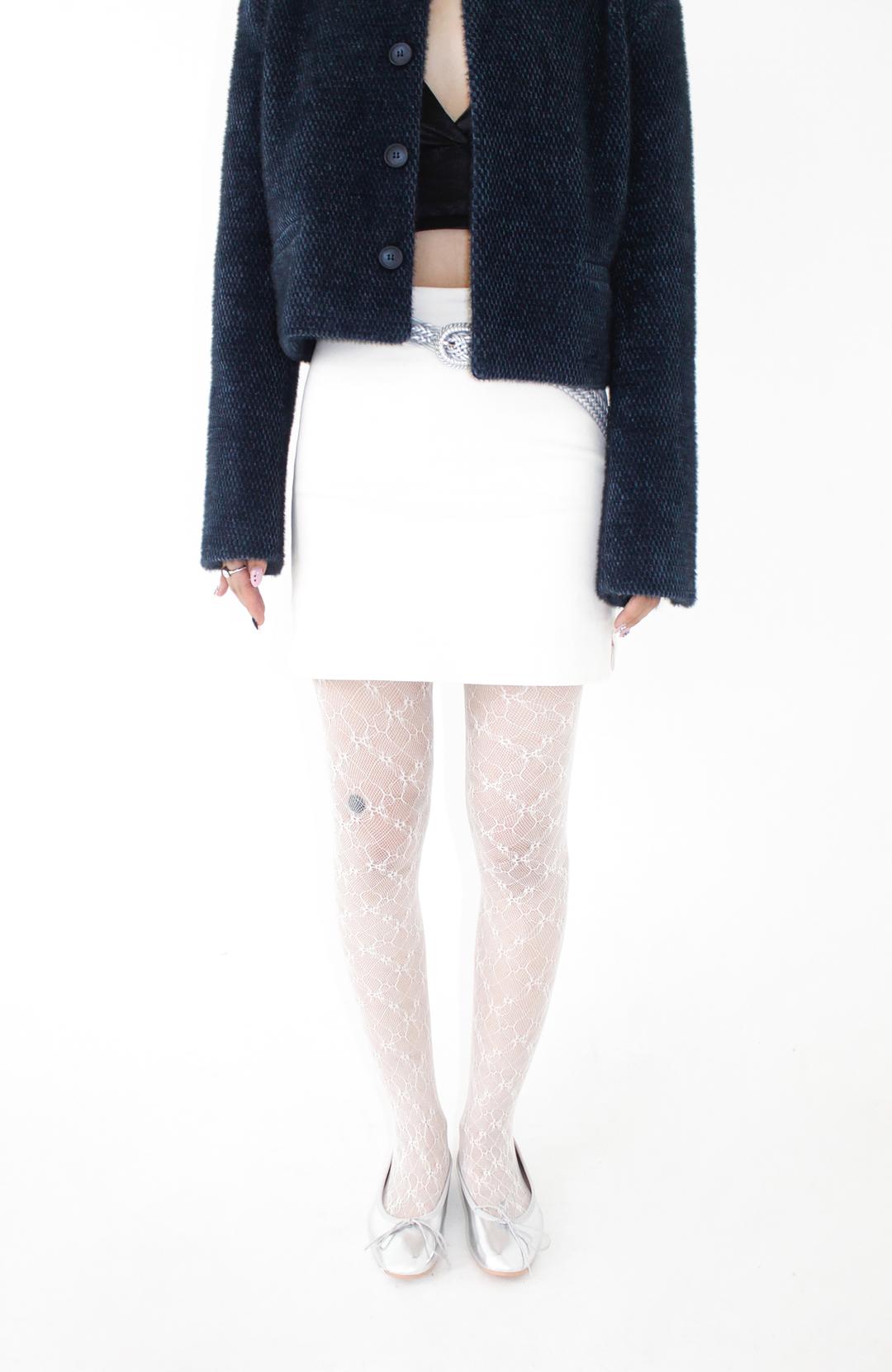 風流 Flower lace stocking (Black/White)