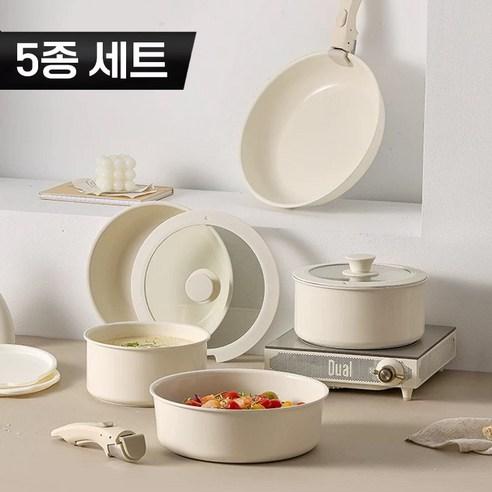 ZOZOFO KC인증 차세대 식품 등급 식용 코팅 처리된 냄비 주방쿡웨어 멀티핸들 냄비프라이팬 5종 세트 (인덕션 사용 가능) - 냄비세트 | 쿠팡
