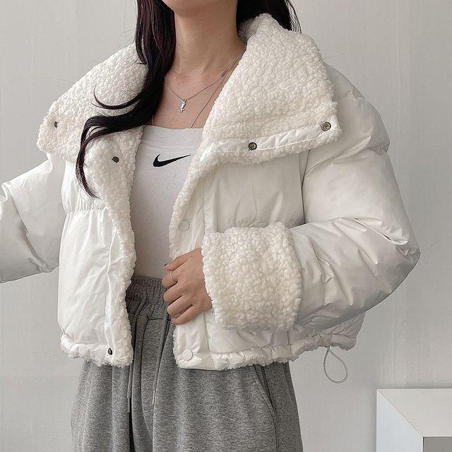 저렴이X,리버시블 양면 크루아 양털 뽀글이 솜빵빵 크롭 푸퍼 패딩 3color_디데이뉴