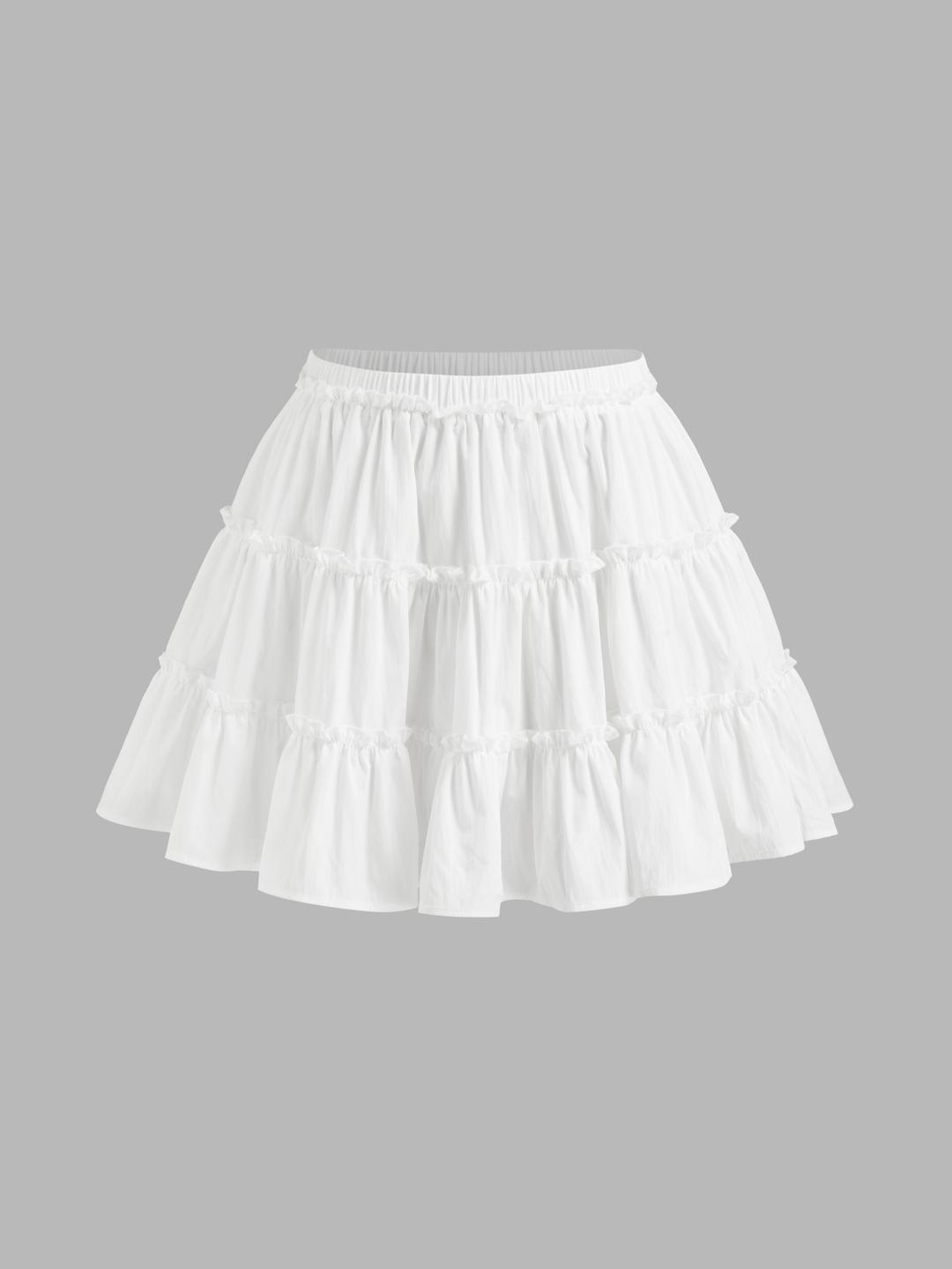 Mid Rise Lettuce Trim Tiered Mini Skirt