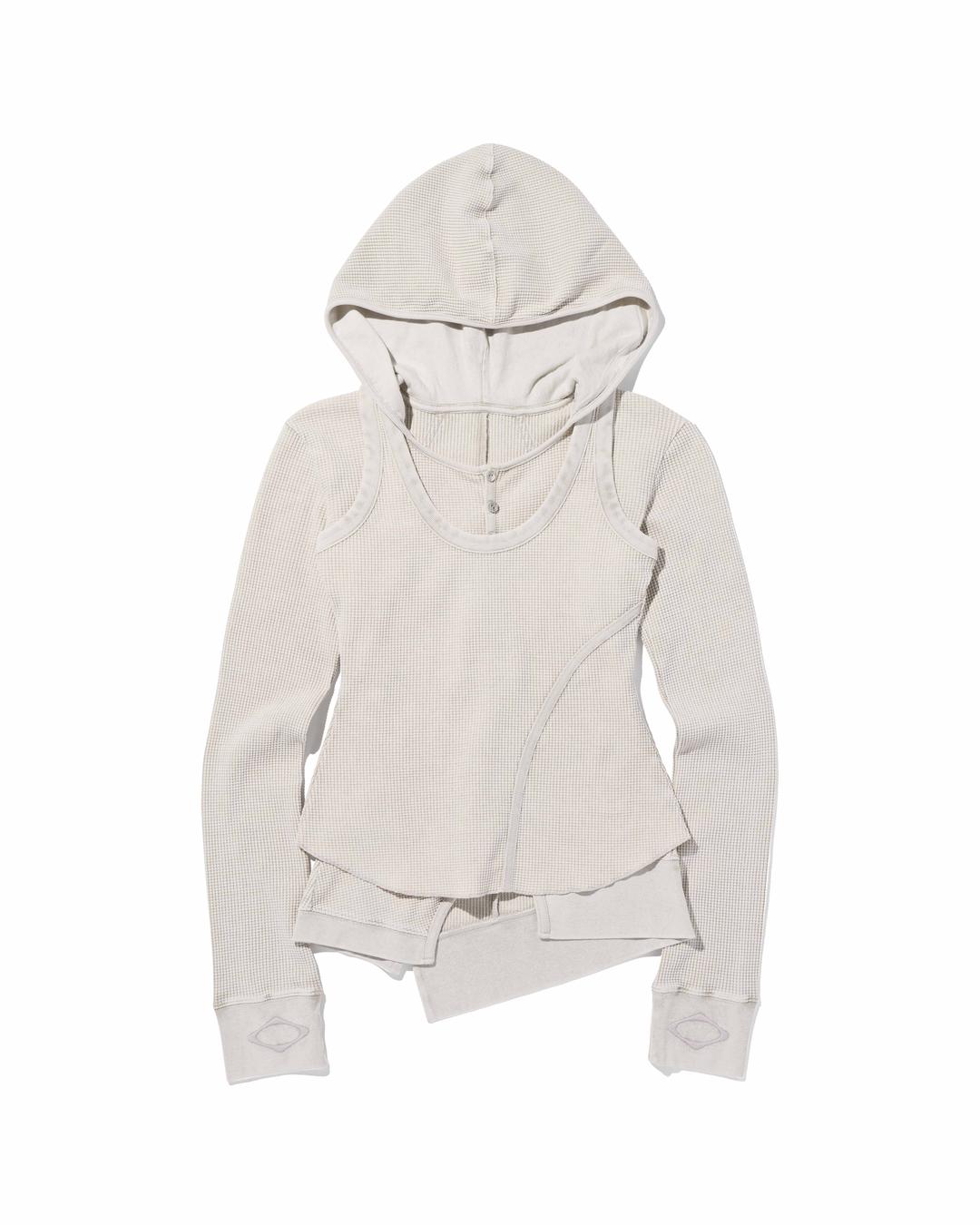 LAYERED WAFFLE HOODIE SET_BLEACHED BEIGE