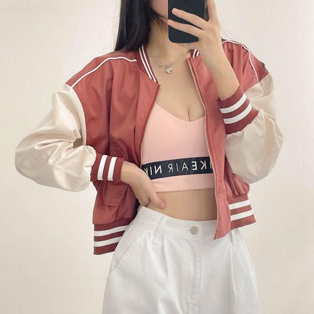 캐주얼 배색 삥줄 바시티 야구 점퍼4color-브랜디 입꼬