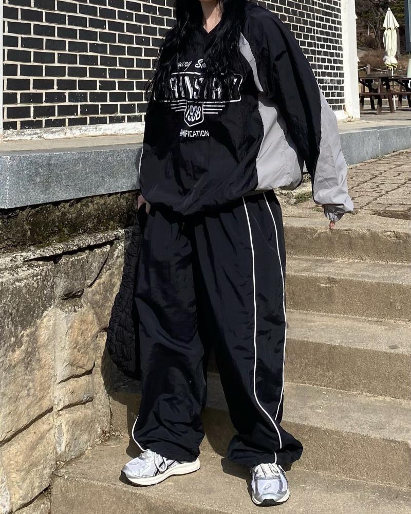 남녀공용 삥삥 줄 라인 트랙 허리밴딩 스트링 팬츠 추리닝 바지