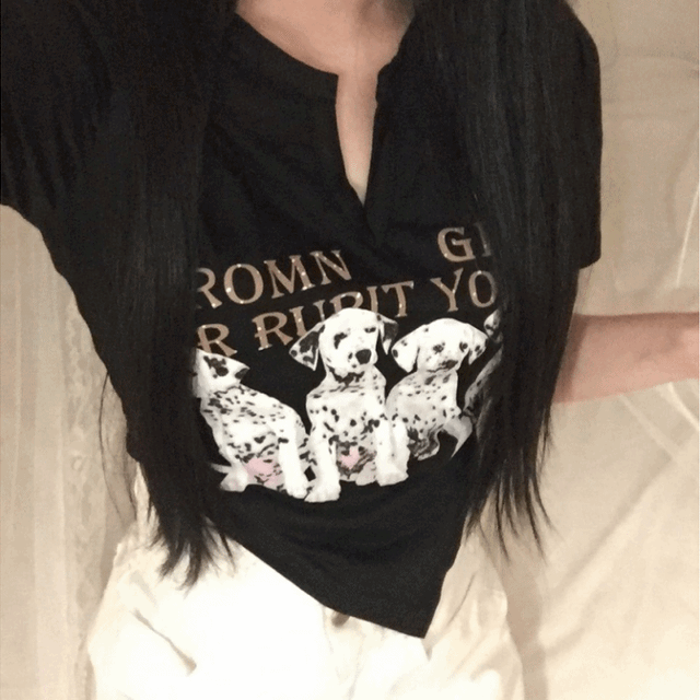 dog 트임 클립 프린팅 언발 크롭 반팔티/나염반팔/데일리반팔/유니크/레터링반팔/스트릿/하이틴/