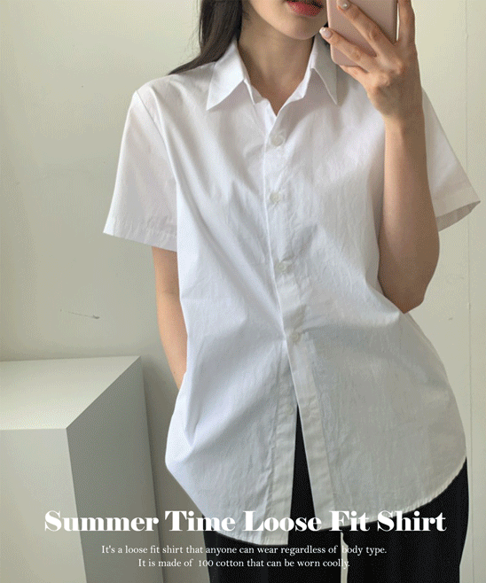 라뷰마켓 썸머타임💦 루즈핏 반팔 셔츠 5color [반팔남방/카라셔츠/여유핏셔츠/코튼셔츠/면셔츠/루즈핏반팔/기본셔츠/오버핏셔츠]