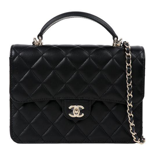 샤넬 탑핸들 스쿨백팩 블랙 샴페인골드 76335