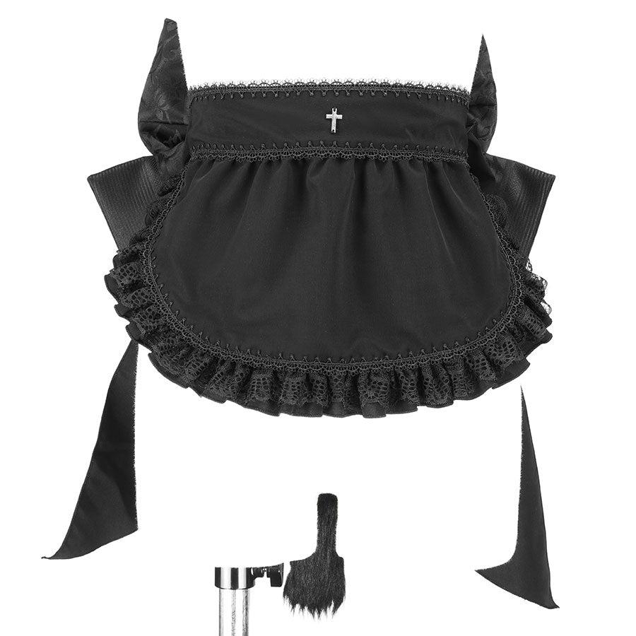 [予約1ヶ月] CAT TAIL MINI APRON RIBBON OBI (BLACK)