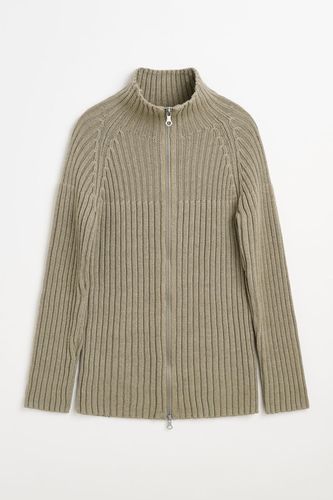 Column Zip Cardigan Silver Sage Coarse Linen Wool