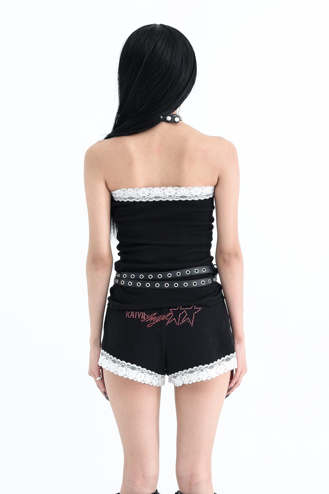 crystal logo short pants - black