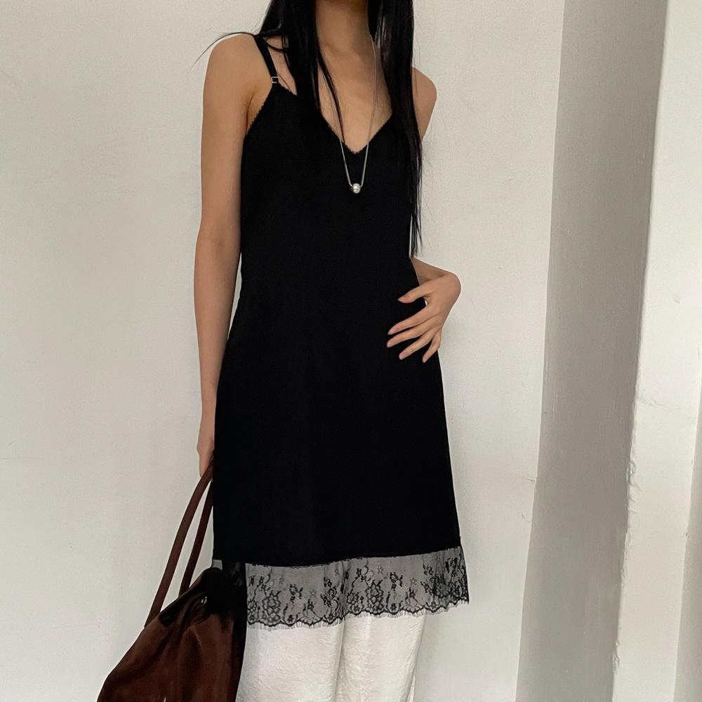 히어리 [핀터룩] 실크 레이어드 레이스 슬립 나시 원피스