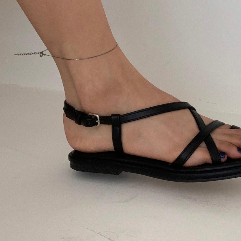 오프앤드 실버925 블랙 슬림 타투 발찌 - 베이직 레이어드 흑도금 검정 얇은 뱀줄 실 은발찌