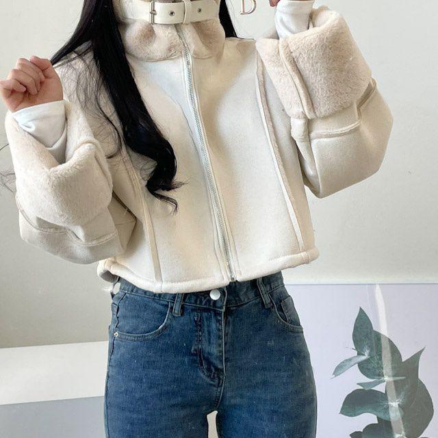 [고퀄]하이넥 크롭 퍼 무스탕