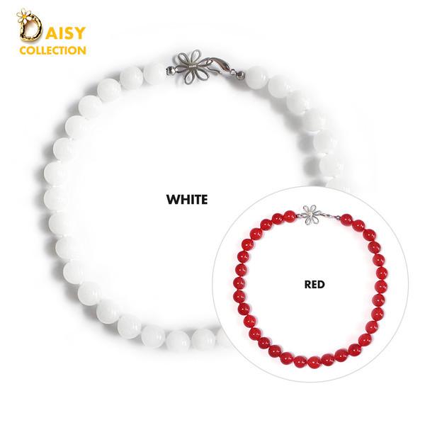 DAISY JADE NECKLACE 12mm (WHITE / RED)