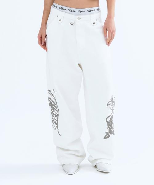 EMBLEM PRINTING COTTON PANTS WHITE