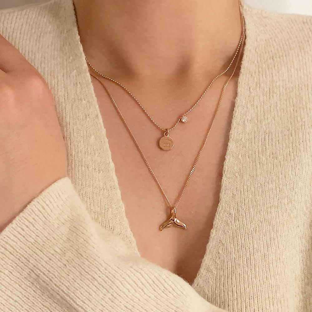 (실버 925) 고래 꼬리 펜던트 목걸이 - 실버, 18k골드, 로즈 골드