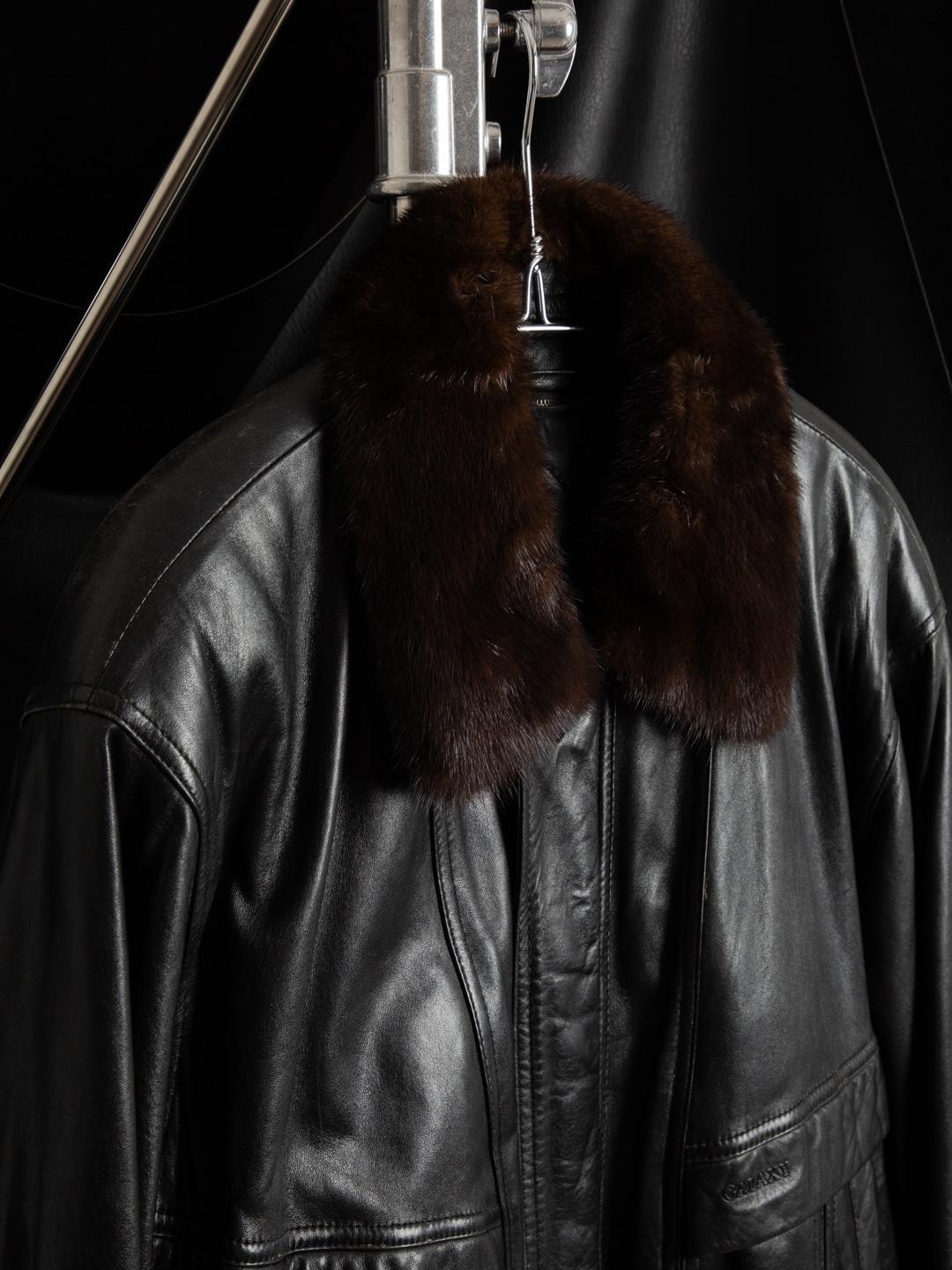 Mink Fur Collar Down Lined Leather Bomber Jacket 13330