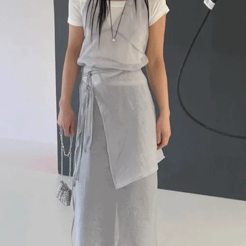 시스루 홀터넥 레이어드 원피스 - 3color