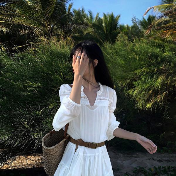 빈티지 프릴 시스루 쓰리피스 미니 드레스