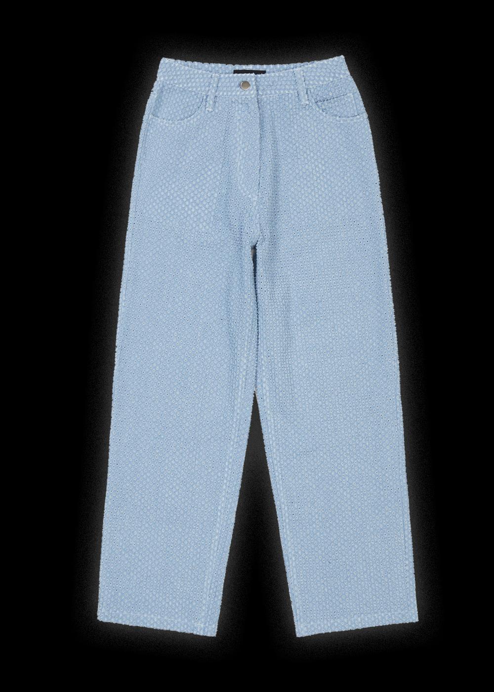 YOUHEE FLOWER DESTROYED WIDE JEANS SKY BLUE