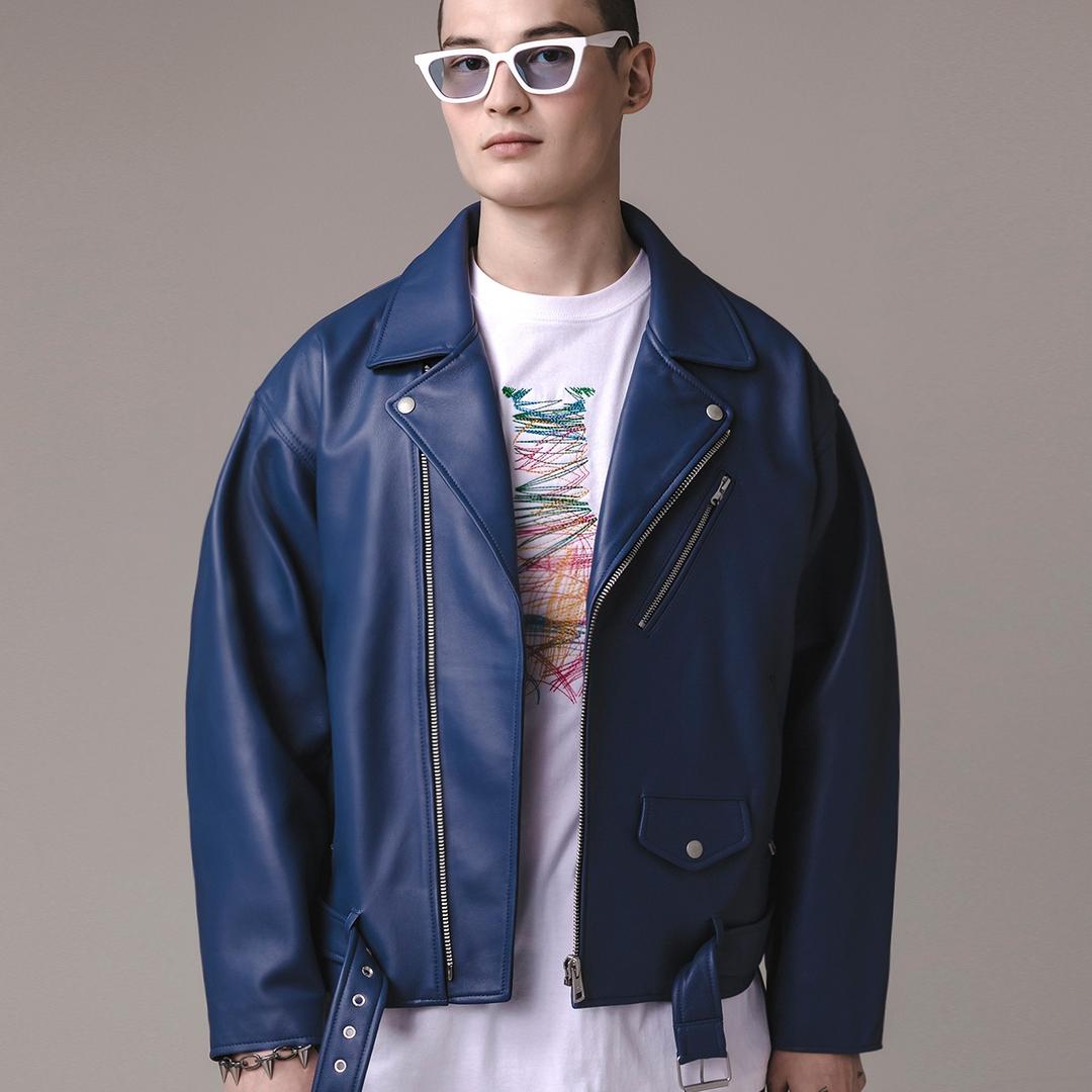 LAMBSKIN SUPER OVERFIT RIDER JACKET-man-BL