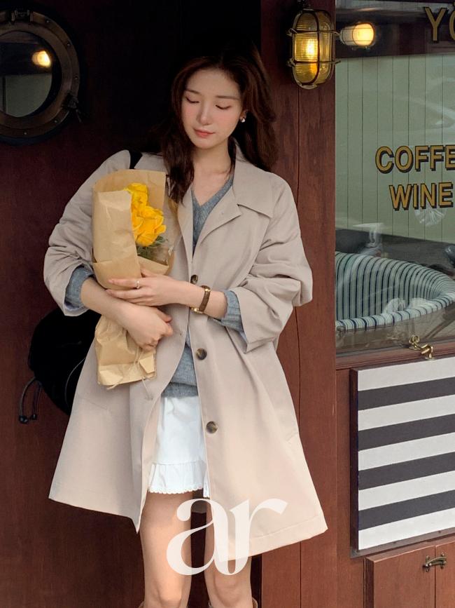아뜨랑스 (하프트렌치코트) 싱글 버튼 데일리 트렌치 코트 나들이룩 트렌치코트,봄트렌치,여성트렌치코트,싱글트렌치,간절기코트,베이직트렌치,클래식코트,여성코트,봄코디,하객룩,출근룩 ct1605