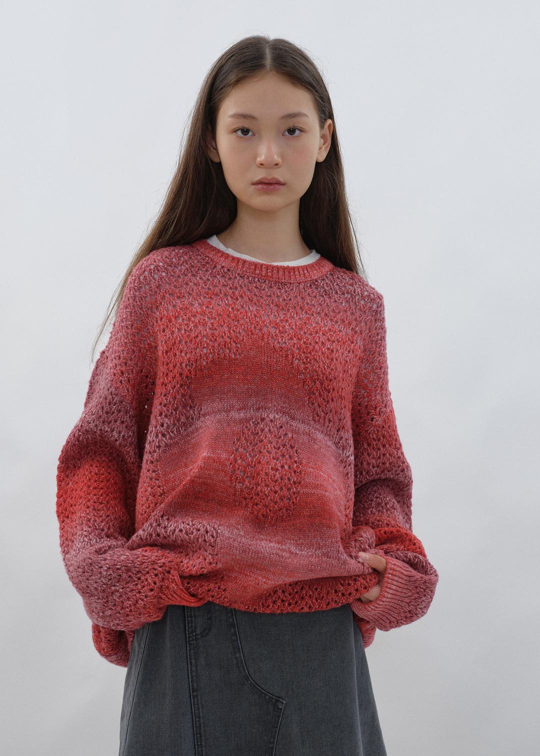 Flower Oversized Sweater_Red