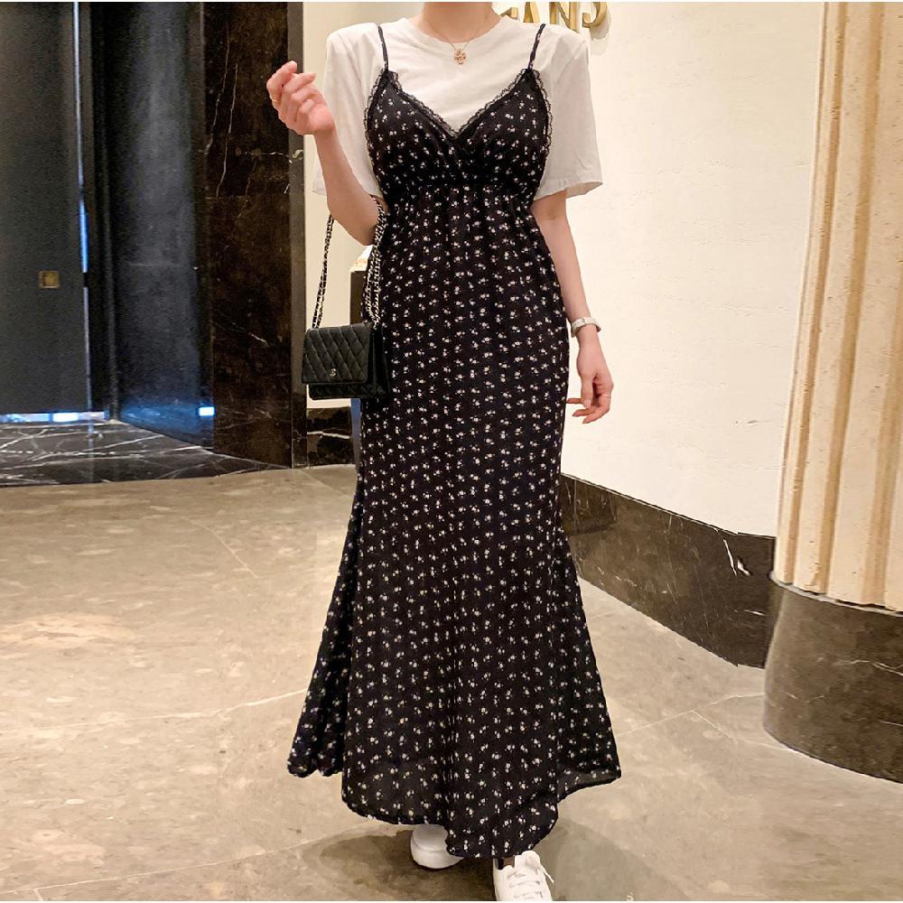 디홀릭 봄 로맨틱 플라워 슬립 뷔스티에 롱 원피스