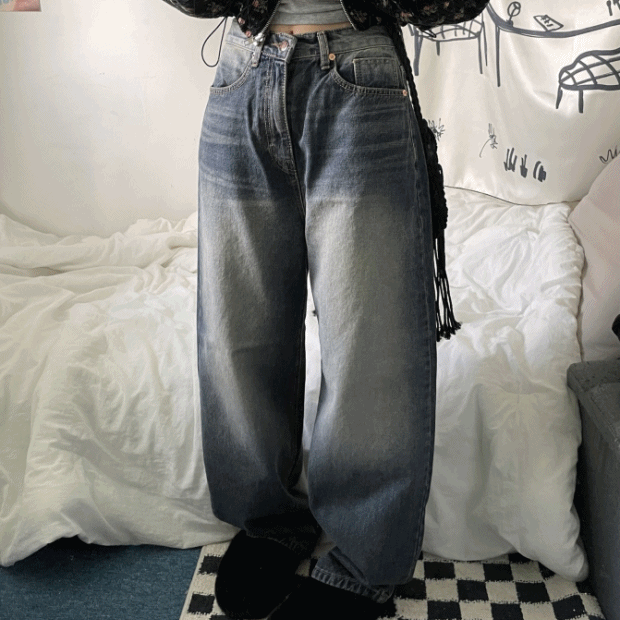 vintage pointer washing denim wide pants