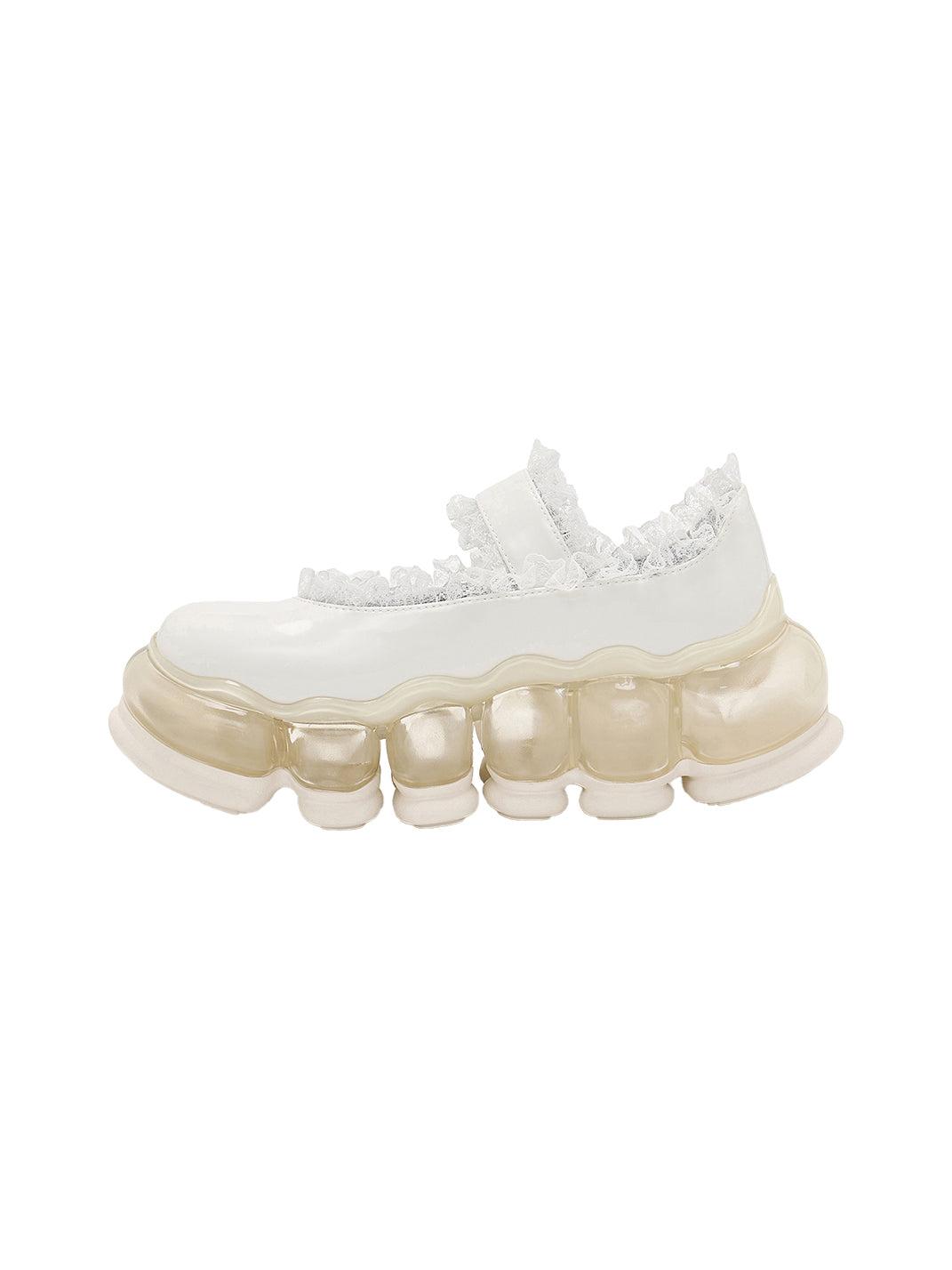Lace Chunky Mary Jane Color Strap Shoes-White - White / US 3.5 MEN / US 5 WOMEN = IT 35