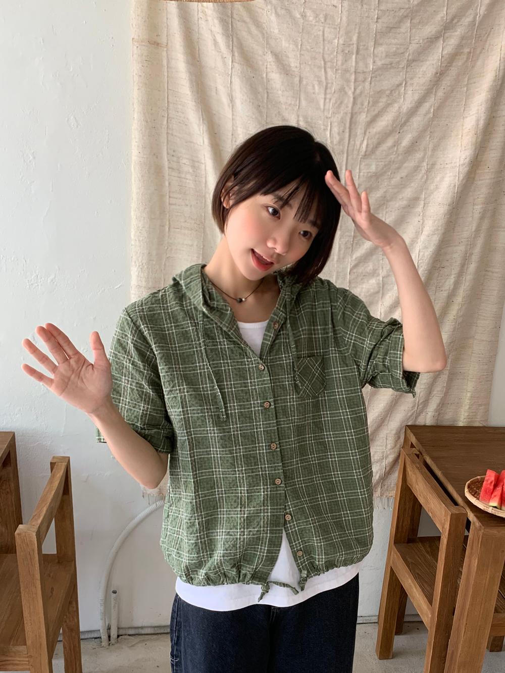 러브앤드팝 노티 후드 체크남방