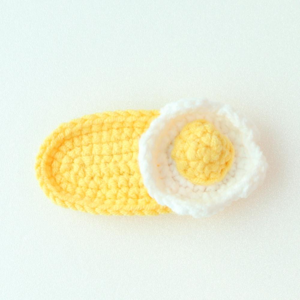 뜨개 헤어핀 계란후라이 머리핀 달걀후라이 헤어핀 핸드메이드 똑딱핀