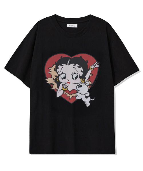 베티붑 하트 버스트 오버핏 반팔티_블랙