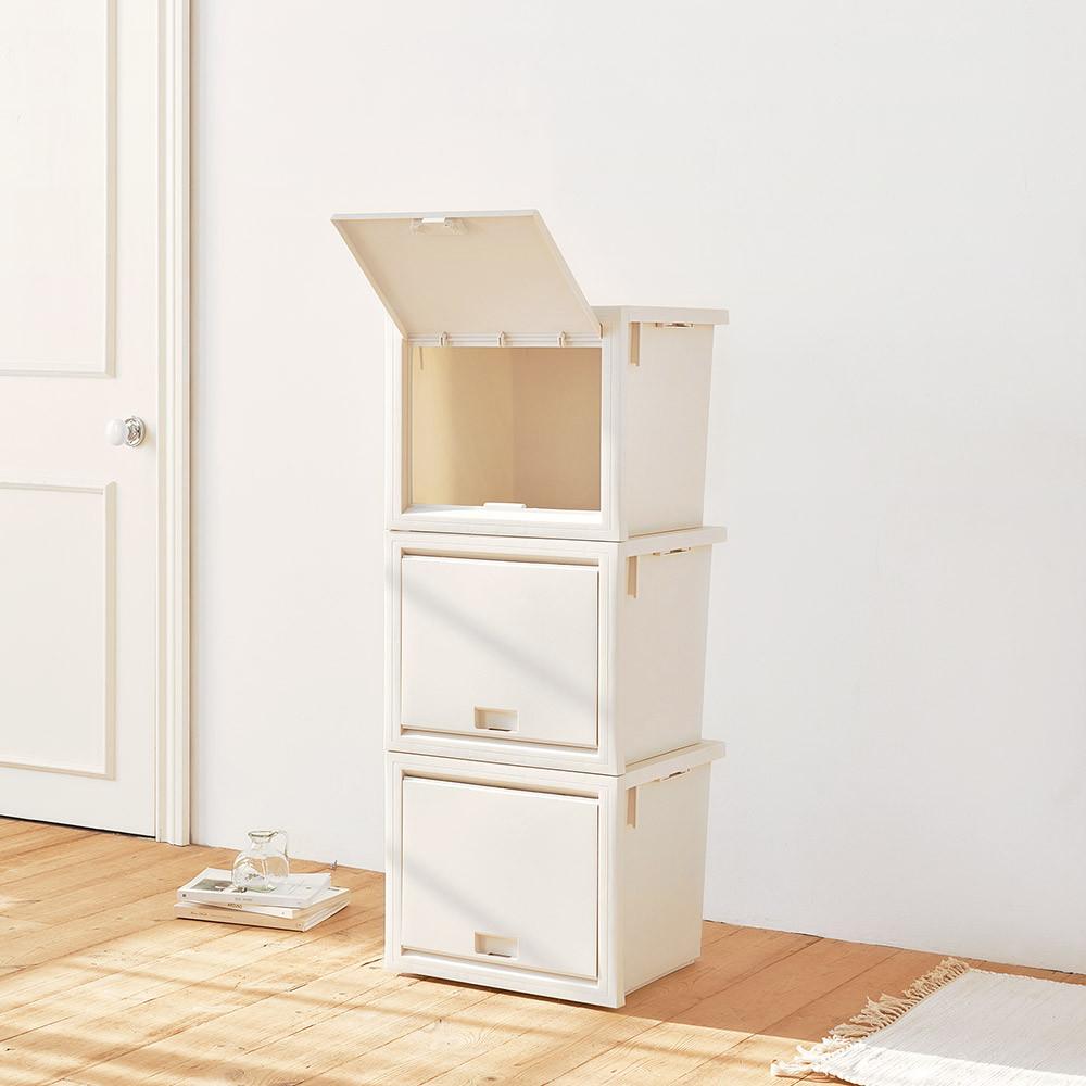 마일드 오픈 도어형 수납박스 3P(1세트) 팬트리장 수납장 주방 부엌 플라스틱 2단 3단