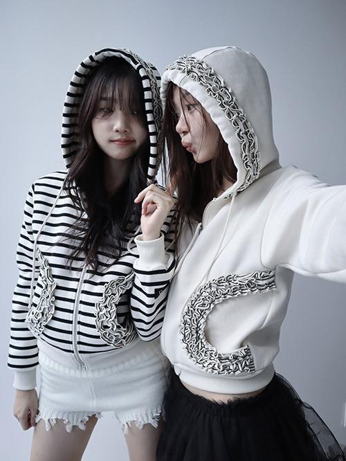 [CLaddA] winter frill hood zip-up, cream ivory