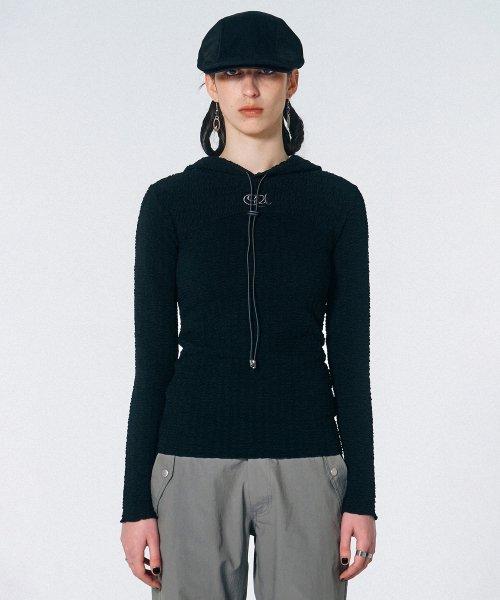 E-string Crinkle Hoodie Black