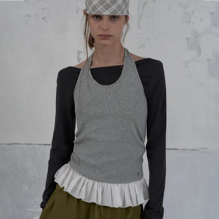 Petal edge halter top - grey