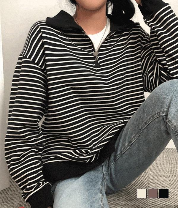 [무료배송] 데자뷰 단가라 반집업 카라 기모 맨투맨