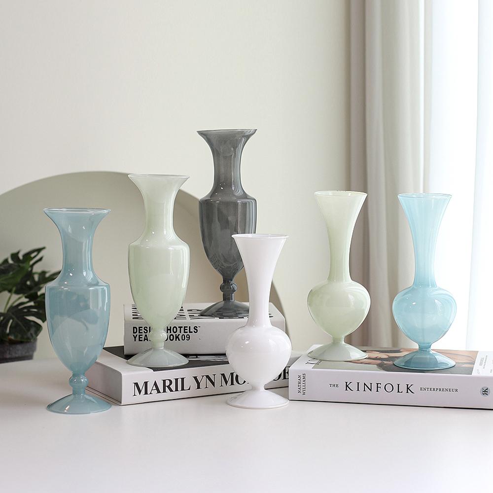 린다 유리 화병 오팔린 수입 오브제 한송이 꽃꽂이 미니 긴 꽃병 -S