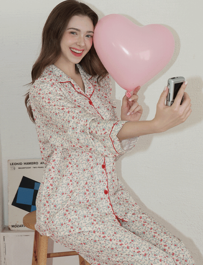 빈티지플로랄 클린핏 긴팔 잠옷 세트