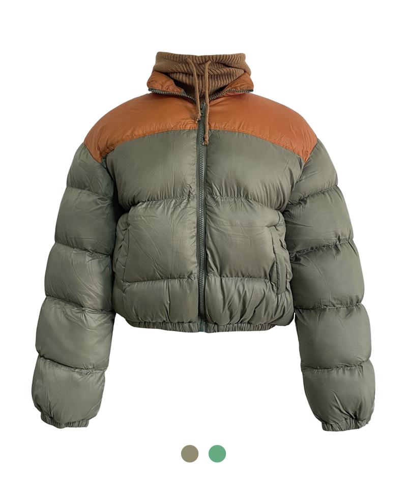 컬러 블록 패딩 & 니트 바라클라바 세트